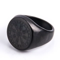 Retro black titanium steel viking compass ring with etched runes for men - US 6 / Black