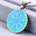Rainbow plated Nordic Viking Vegvisir compass pendant with iridescent stainless steel chain - Rainbow Color Pendant Only (Without Chain)