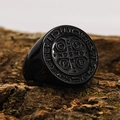Vintage black stainless steel St. Benedict signet ring with religious cross relief - US 7 / Black