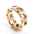Polished gold cuban link chain ring with hollow design on white background - US 7 / Gold