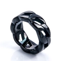 Polished black stainless steel Cuban link ring with a minimalist hollow chain design for unisex - US 7 / Black