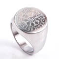 Retro Viking Vegvisir ring in stainless steel with Valknut and runic engraving - Number 6 / Steel