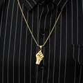 Men's punk clenched fist pendant necklace in polished gold finish on striped shirt - Gold Color (Pendant Only)