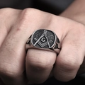 Vintage stainless steel Freemasonry signet ring for men with G logo and square compass - US 7 / Steel