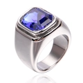 Herrenring aus poliertem Edelstahl mit einem quadratisch geschliffenen blauen Edelstein - Größe 6 / Stahl Blauer Edelstein