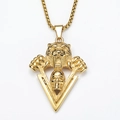 Pendentif tête de tigre sabre et crâne punk en acier inoxydable doré avec cadre triangle - Pendentif Doré (Sans Chaîne)