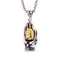 Religious stainless steel palm Buddha pendant with silver chain for men in vintage style - Pendant Only (Without Chain) (HT-3439)