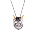 Hannya-Maske Anhänger im Punk-Stil in Silber und Gold mit robuster Box-Kette - Zweifarbiger Goldanhänger + Silberne Boxkette