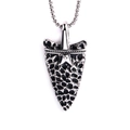 Retro stainless steel arrowhead pendant necklace with unique black patterned texture - Steel Color Pendant, No Chain