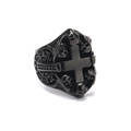 Anello punk gotico da uomo in acciaio nero con dettagli a croce e teschio in rilievo - US 7 / Nero