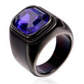 Herrenring aus Titanstahl mit einem quadratischen lila Edelstein und schwarzer Oberfläche - Schwarz Blauer Edelstein