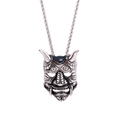 Punk Silber Retro Japanische Oni Maske Anhänger Halskette aus langlebigem Titanstahl - Silberner Anhänger + Silberne Quadratische Perlenkette