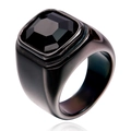 Minimalistischer schwarzer Herrenring aus Edelstahl mit quadratischem schwarzem Stein - Schwarz Schwarzer Edelstein