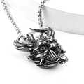 Gothic demon skull pendant in aged stainless steel finish with box chain for men - Steel Pendant With Box Chain (HT-3429)