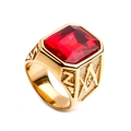 Gold-tone stainless steel Masonic ring featuring a large rectangular red gemstone inlay - US 7 / Gold Red