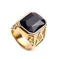 Gold stainless steel Masonic ring with black rectangular stone and Freemasonry G symbol - US 7 / Gold Black