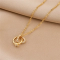 Golden titanium steel necklace with intertwined zircon heart and ring charms - Gold Heart Ring (O-Chain)