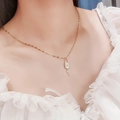Minimalist gold lock and key pendant necklace with sparkling zircon stones for women - Gold Pave Lock Key (Lip Chain)