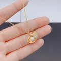 Elegant gold shell pendant necklace with micro-paved crystals and white pearl inlay - Standard O-chain / Gold