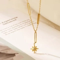 Elegant gold octagram pendant necklace with rhinestone and rectangle link chain - Gold