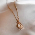 Rose gold tulip flower necklace with white shell pendant and sparkling zircon accents - Tulip (Lip Chain) / Rose Gold