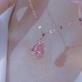 Elegant rose gold tulip pendant necklace with pink crystal and sparkling zircons - Rose Gold - Pink Tulip / Pink