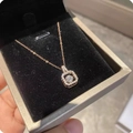 Sparkling zircon square pendant necklace in rose gold displayed in a premium jewelry box - Rose Gold Small Moving Pendant (O-Chain)