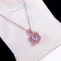 Elegant rose gold square halo pendant necklace with a brilliant round-cut center zircon - Rose Gold Large Static Pendant (O-Chain)
