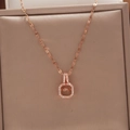 Elegant rose gold necklace featuring a moving zircon pendant in a geometric square frame - Rose Gold Small Moving Pendant (Lip Chain)