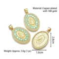18K vergulde koperen hanger met maagd maria reliëf en groene schelp inlay afwerking - Groene Schelpinleg Stijl (Stijl D)