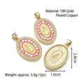 Ovale Maagd Maria hanger van 18k verguld koper met rode schelp en witte zirkonia steentjes - Rozerode Schelpinleg Stijl (Stijl E)