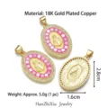 Vintage 18k vergulde ovale Maagd Maria hanger met roze schelpmozaïek en kleine kristallen - Roze Schelpinleg Stijl (Stijl F)