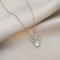 Elegant silver deer antler necklace with large zircon stone on soft silk fabric - Tiny Elk Necklace / Silver