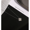 Silver four-leaf clover necklace with sunburst texture in premium titanium steel - Silver - Lucky Four-Leaf Clover Necklace