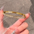 Elegant gold titanium steel bracelet with full row of sparkling cubic zirconia stones - Starry Sky Bangle / Gold