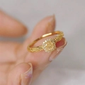Macro shot of gold-plated square yellow gemstone ring with fine embossed texture on the band - Gold - Sugar Cube Ring
