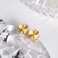 Golden clover stud earrings for women featuring radial textured petals and polished finish - Gold - Lucky Four-Leaf Clover Stud Earrings