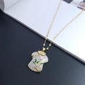 Elegant gold cheongsam pendant necklace with white jade and pink tulip floral details - Tulip White Qipao Style