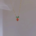 Sweet gold necklace with strawberry pendant featuring red heart stone and white zircons - Red Rhinestone Carrot (Gold)