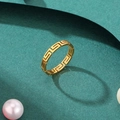 Gold-tone stainless steel ring featuring classic Greek key pattern on green background - US 6 / Greek Key Ring / Gold