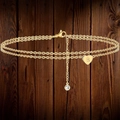 Cavigliera doppia in oro 18K con ciondolo a cuore lettera B e dettaglio in cristallo - Stile Lettera B Cuore (YM) / Oro Cuore Lettera B