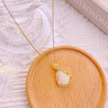 Exquisite white jade Buddha pendant necklace with gold plated chain and sparkling crystals - Gold-White Jade Buddha Necklace (O-chain)