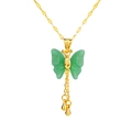 Collana con ciondolo a farfalla dorata con ali in finta giada e nappe eleganti - Collana con Nappa Farfalla Verde Oro (Catena a Labbra)