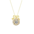 Detailed view of a gold necklace with round white zircon pendant and bow-shaped top design - White Rotating Rabbit Necklace