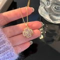 Rotating purple clover necklace in gold finish with sparkling zircons and crystals - Gold-Purple Rotating Four-Leaf Flower Necklace (O-Chain)