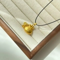 Golden Fu bag pendant with black cord necklace, traditional Chinese style lucky charm - Gold - Lucky Money Bag Black Cord