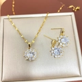 Detail of luxury sunflower jewelry set with gold plating and sparkling zircon micro-inlay - Sunflower Necklace And Earrings / Gold