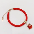 Red braided rope bracelet with gold pendant and adjustable steel clasp for luck - Rose Gold Red Apple Bracelet