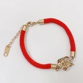 Red braided rope bracelet with golden Fu character pendant and stainless steel clasp - Rose Gold Red Blessing Bracelet