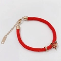 Red braided cord bracelet with a golden fox charm and adjustable chain for women - Rose Gold Red Rhinestone Fox Bracelet